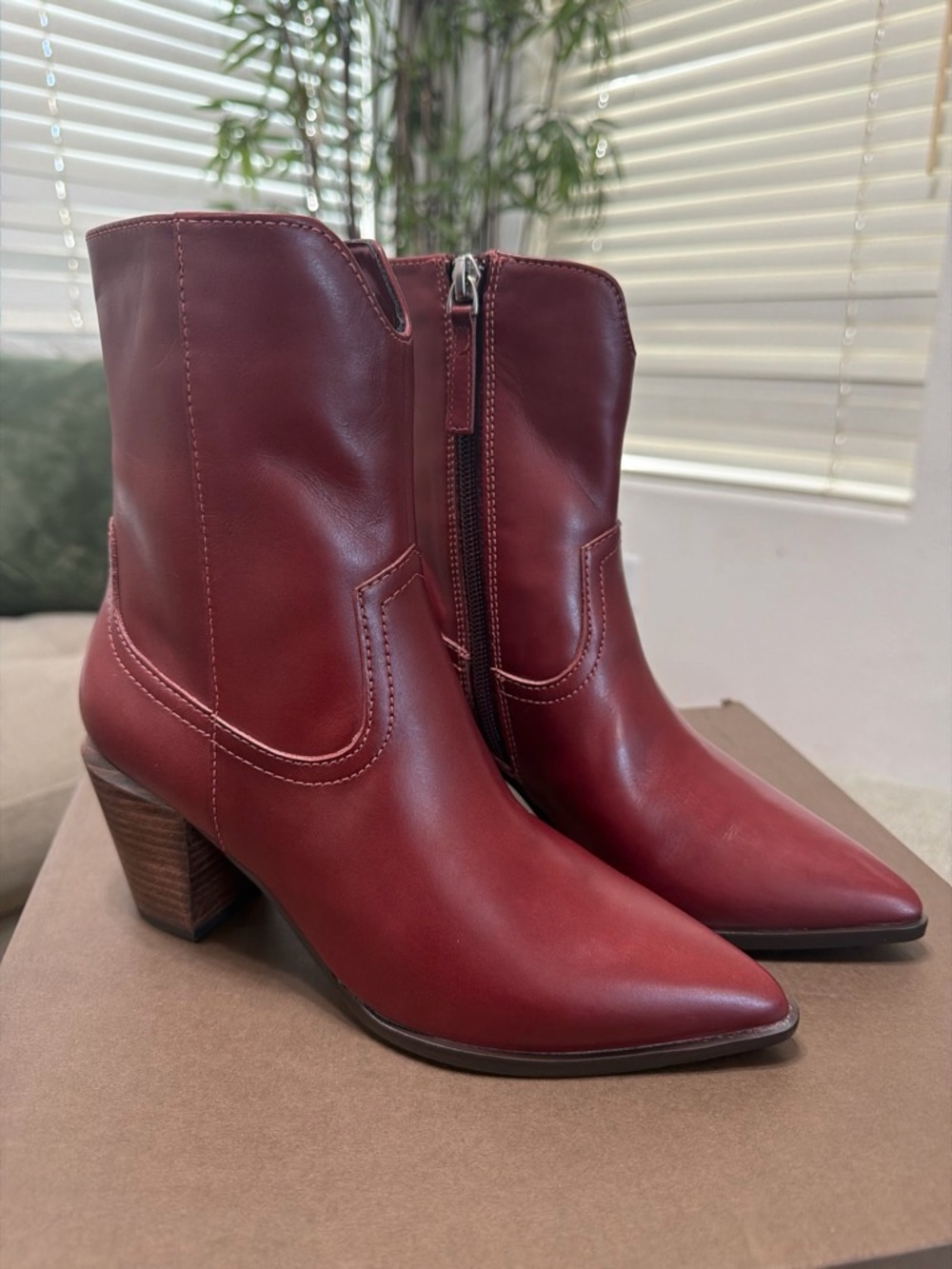 Paolo Women's Burgundy Pointed-Toe Leather Ankle Boots